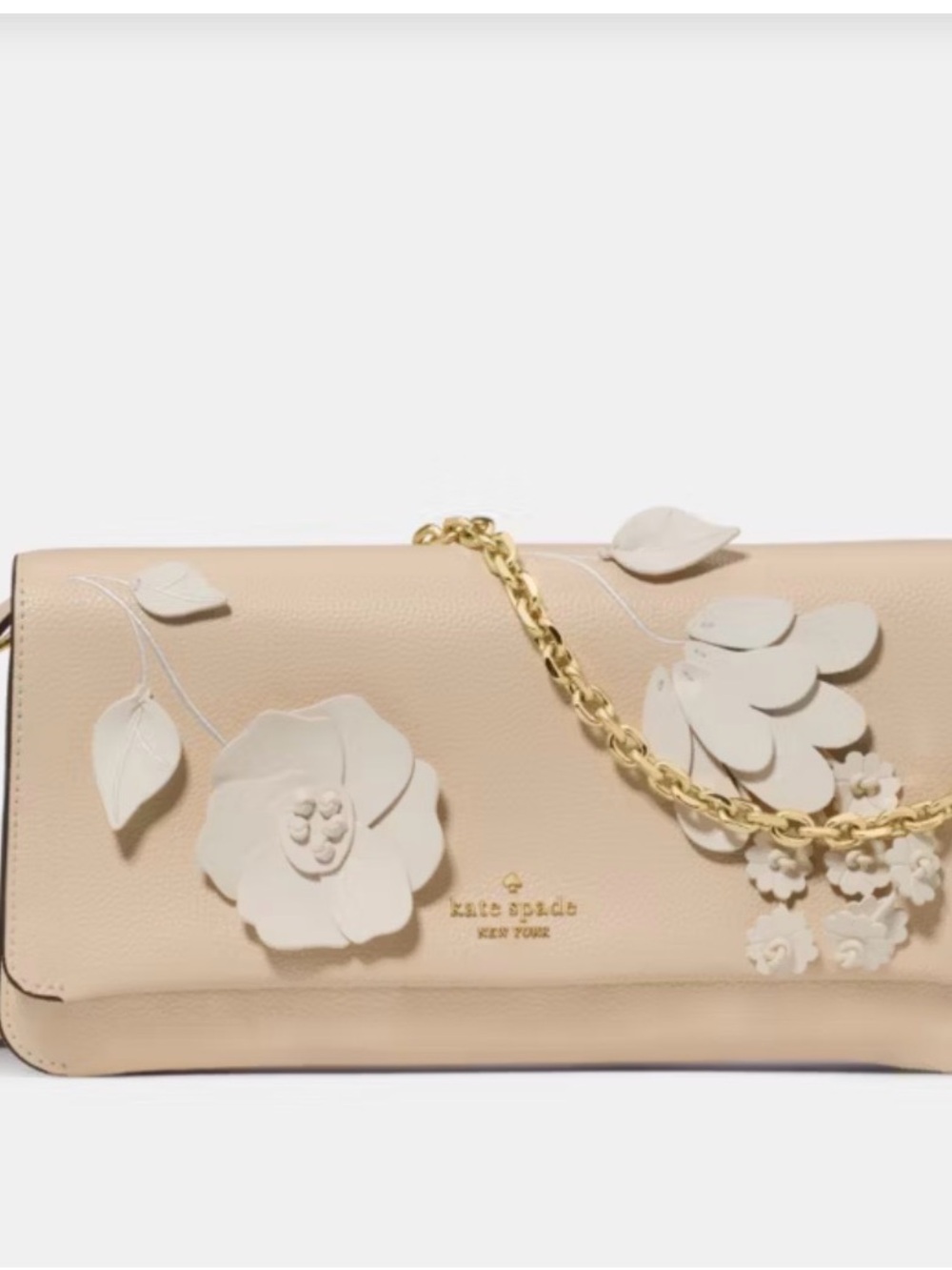 kate spade Beige Floral Appliqué Chain Clutch